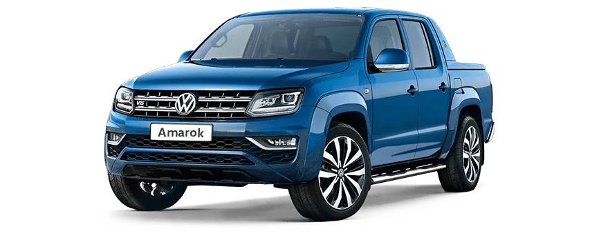 Volkswagen Amarok extreme V6 azul sobre fondo blanco.